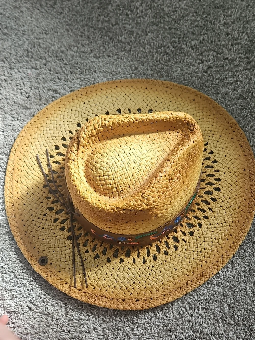 Peter Grimm Embroidered Band Straw Western Hat - Tropical Vacation Summer